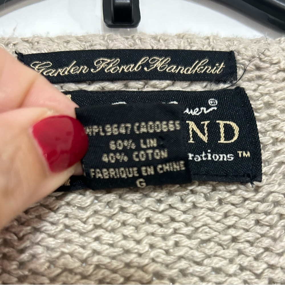 Eddie Bauer Legend Hand Knit Cardigan Sweater Garden Floral Flower Linen Sz L - Picture 7 of 10